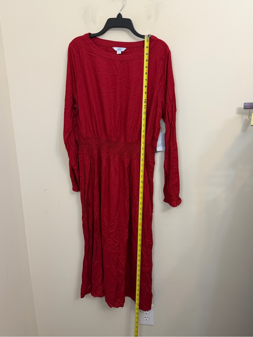 Croft & Barrow Red Long Sleeve Midi Dress Smocked Waist Women’s Large NWT - Picture 9 of 12